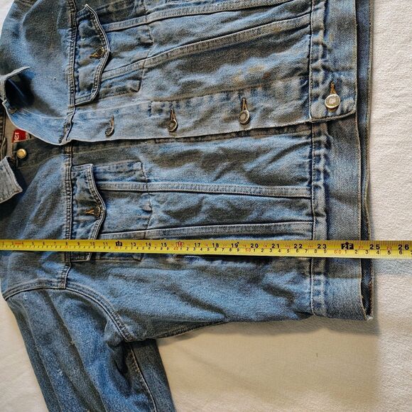 VTG Wrangler Hero MEDIUM Denim Trucker Jacket Men's Faded Workwear Distressed - Picture 10 of 16